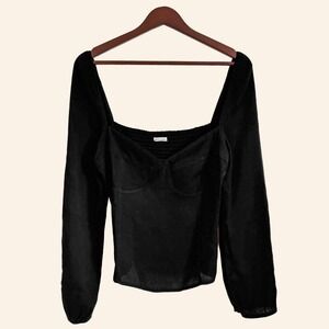 Reformation Black Long Sleeve Smocked Top